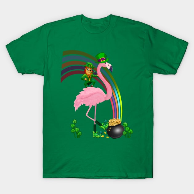 Funny St. Paddy's Flamingo with Leprechaun St. Patrick's Day T-Shirt by Dibble Dabble Designs